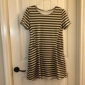 Olive Green Striped Dress